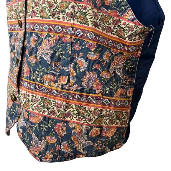 Liz Wear Claiborne Vintage Floral Paisley Blue Vest 100% Cotton Button Down sz L - Picture 10 of 16
